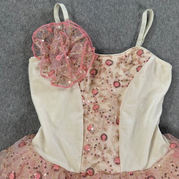 Revolution Dance Costume Tutu Size MC Style # RC25796 Beige Pink Embroidered - Picture 2 of 10
